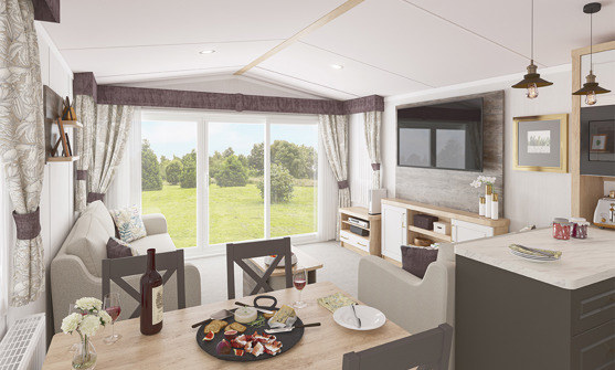 Internal of a caravan open plan living space