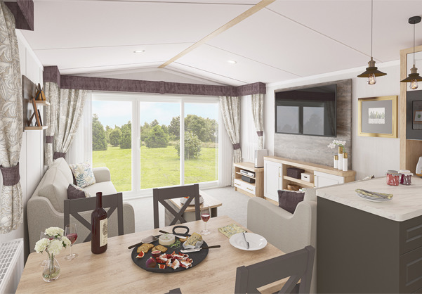Internal of a caravan open plan living space