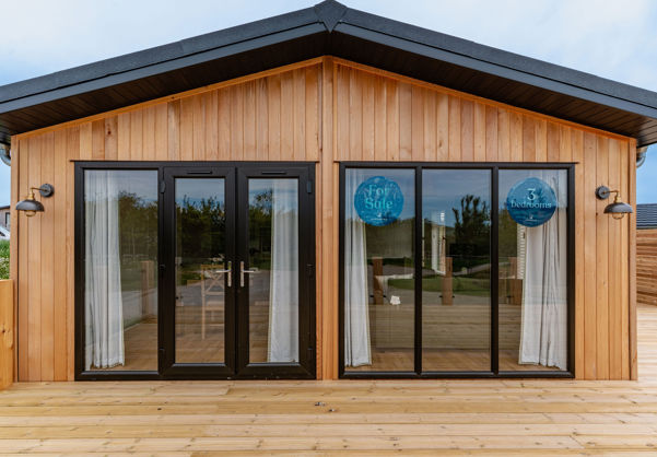 External of a luxury lodge on pitch 