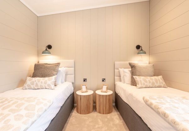 Internal of a luxury lodge twin bedroom