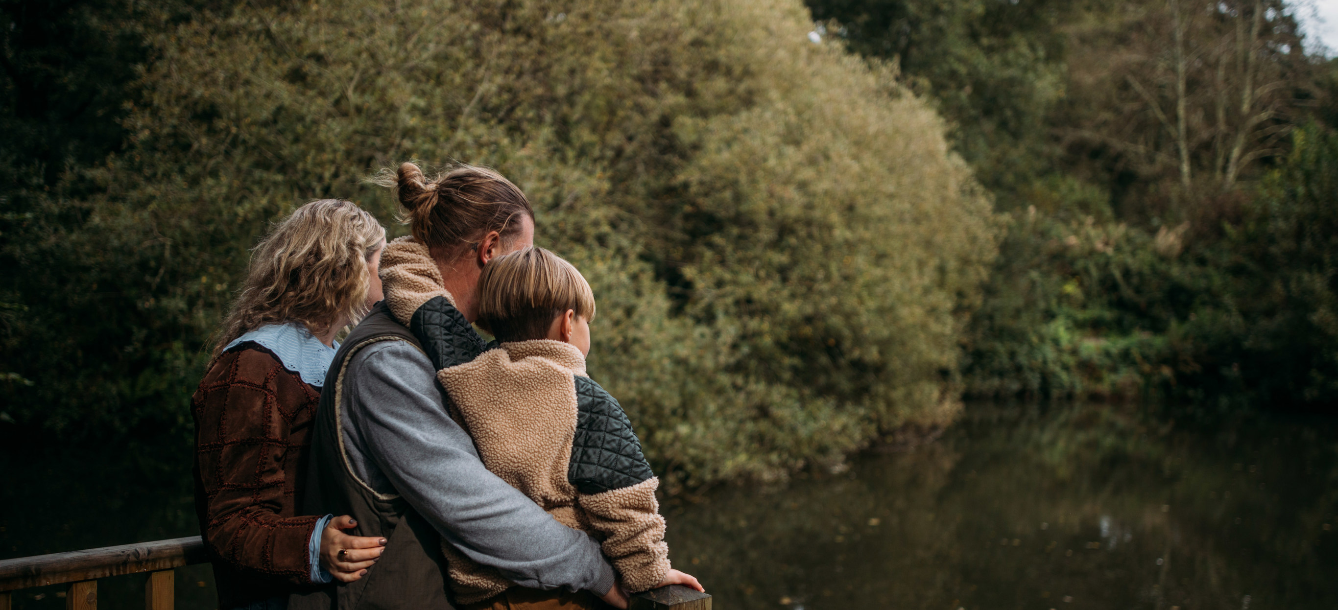 Family exploring fishing lakes at Tregoad