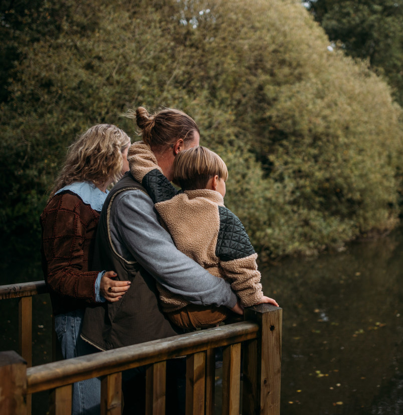 Family exploring fishing lakes at Tregoad