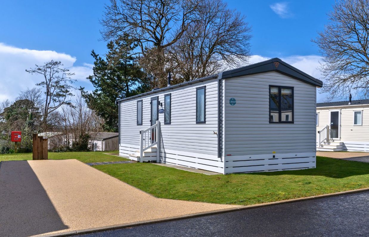 External of a caravan on pitch with steps