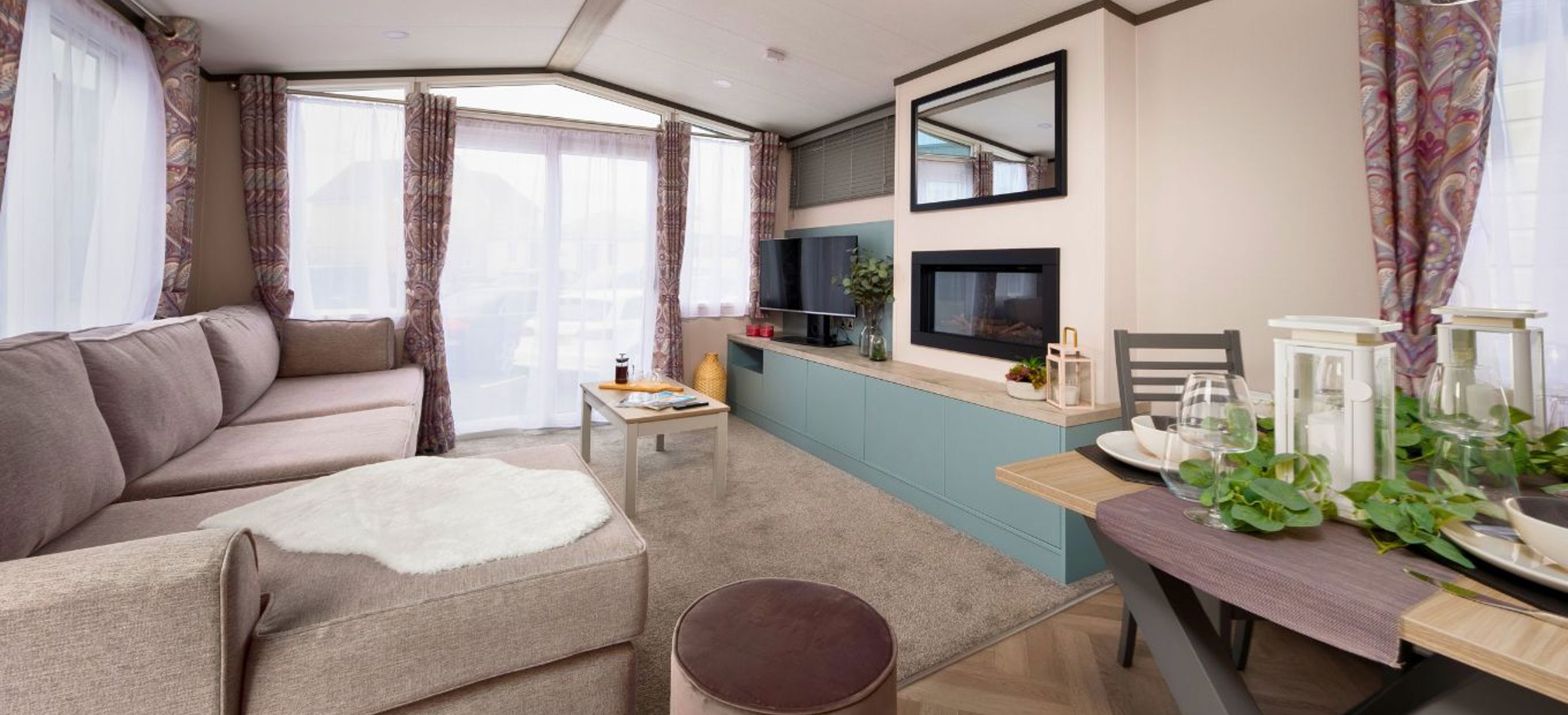 Internal of a caravan open plan living space