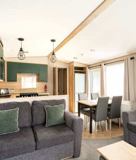 Internal of a caravan open plan living space