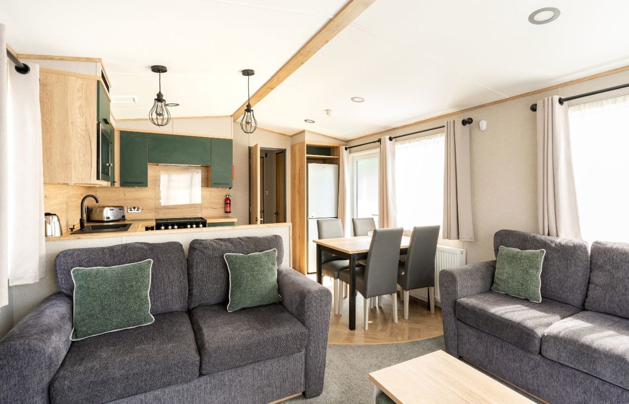Internal of a caravan open plan living space