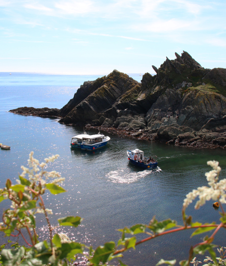 Boats off Polperro coastline