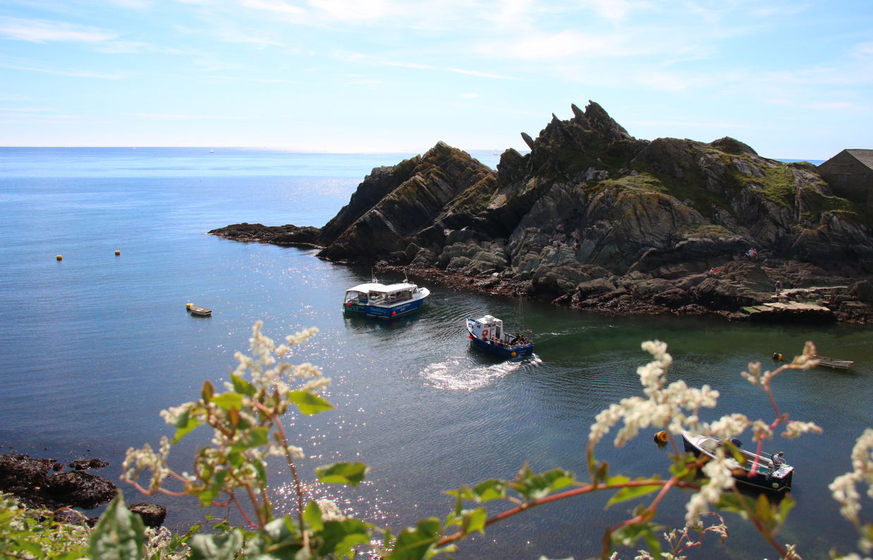 Boats off Polperro coastline