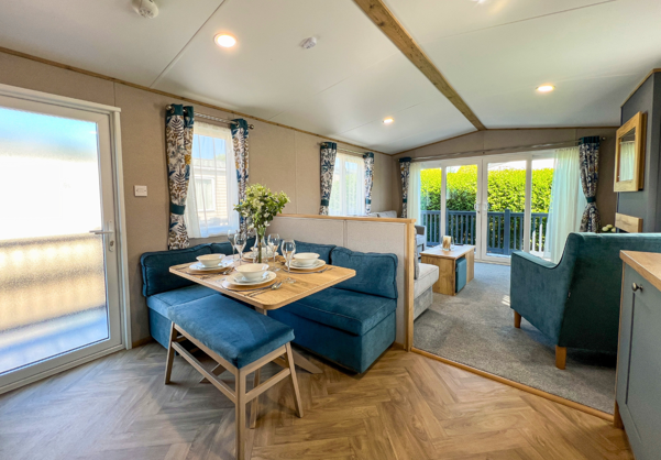 Internal of a caravan open plan living space