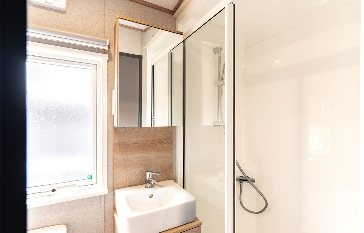 Internal of a caravan bathroom with shower