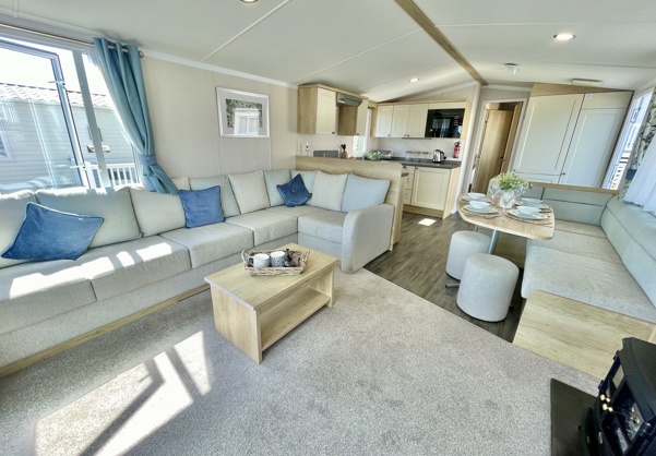 Internal of a caravan open plan living space