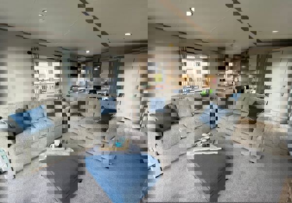 Spacious living area with two comfy sofas