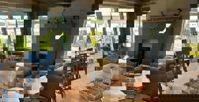 View of lounge from the modern country breakfast bar