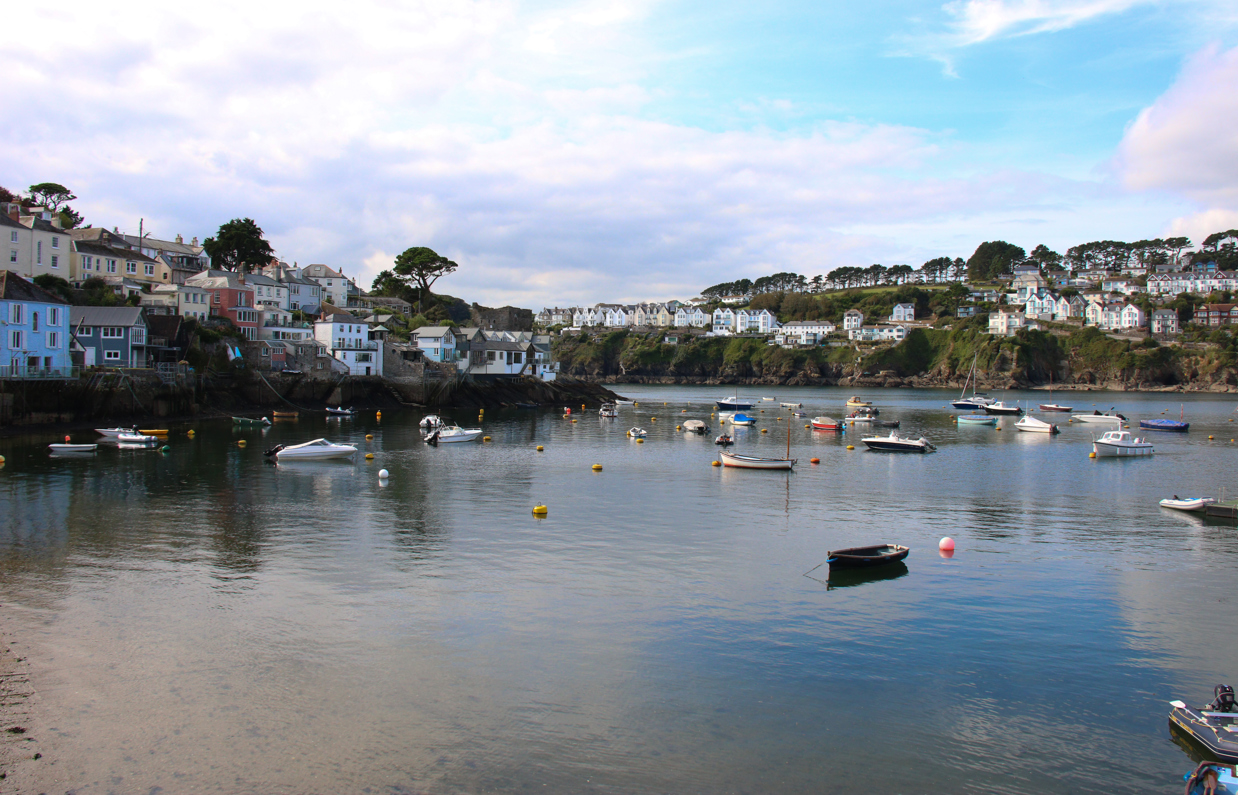 Polruan coastal village with many boats in the water
