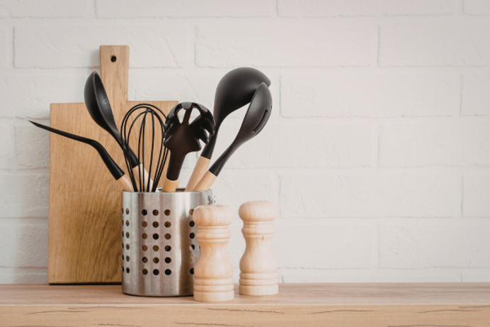 A range of kitchen utensils