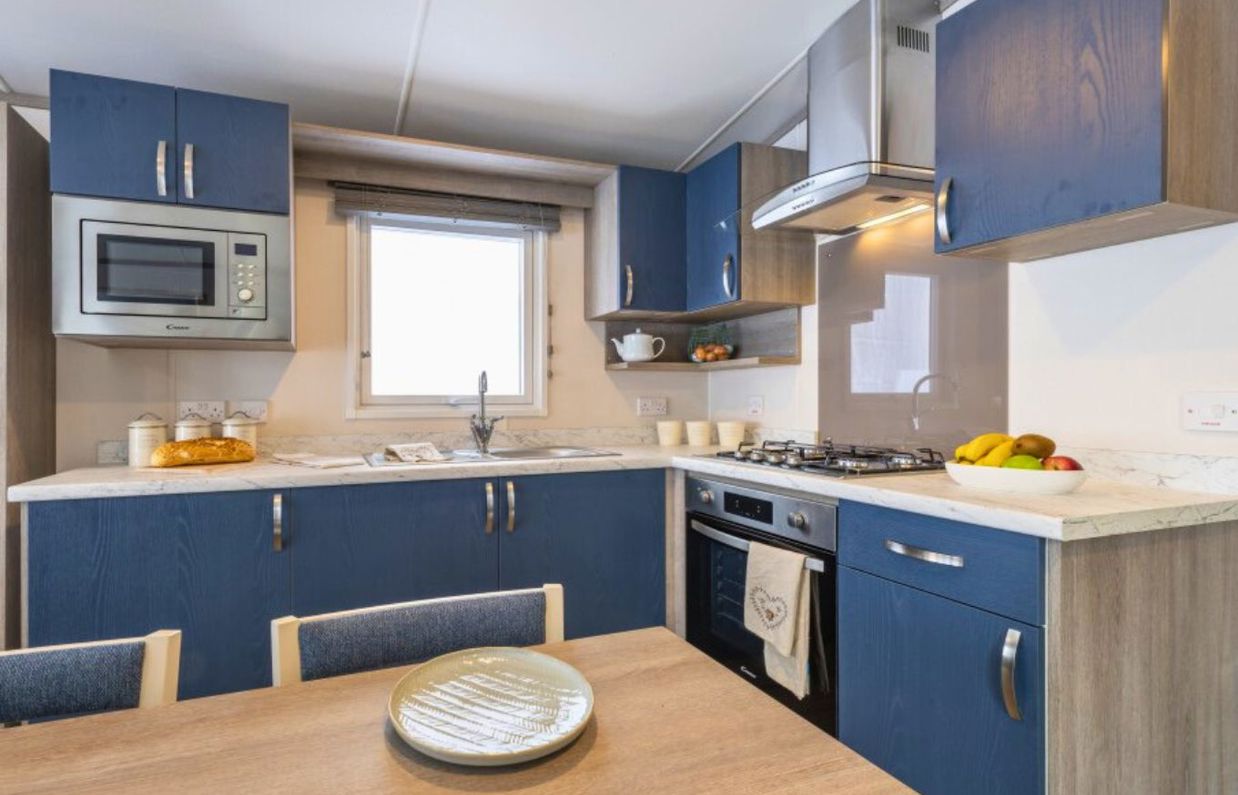 Internal of a caravan open plan kitchen