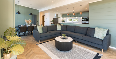 Large L-shaped sofa in open plan living area