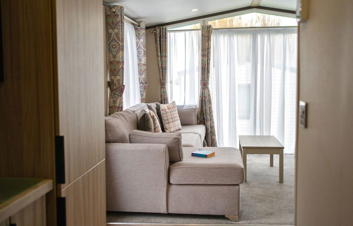 Internal of a caravan open plan lounge