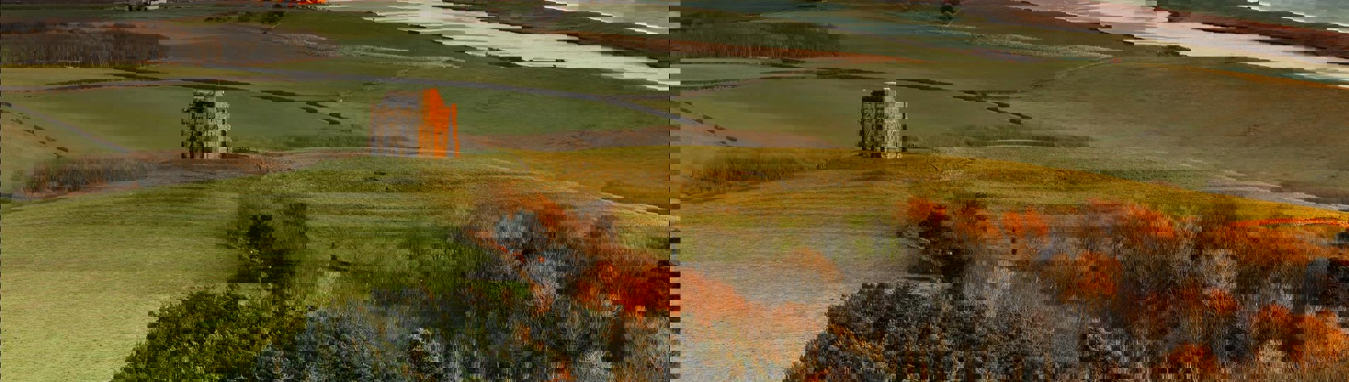 St Catherine's Chapel with views of Chesil Beach and Portland