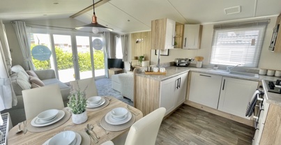Internal of a caravan open plan living space