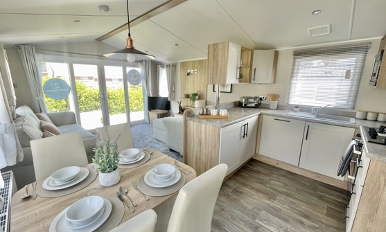 Internal of a caravan open plan living space