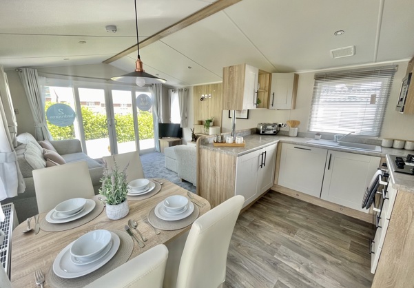 Internal of a caravan open plan living space