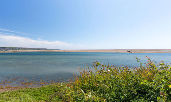 View of Chesil Beach beyond Lagoon