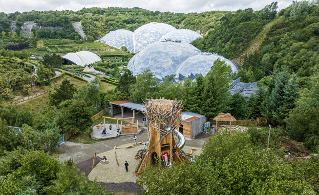 The Eden Project domes among countryside
