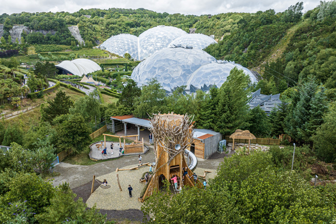 The Eden Project domes among countryside