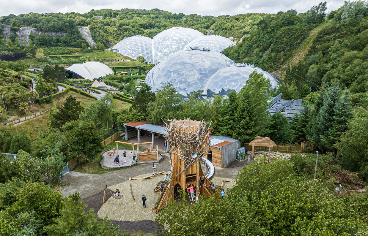The Eden Project domes among countryside