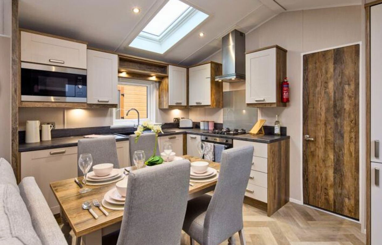 Internal of a caravan open plan kitchen diner