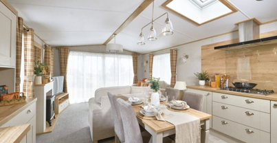 Internal of a caravan open plan living space