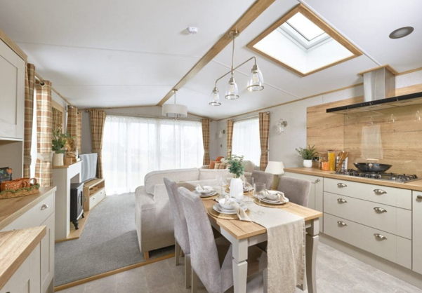 Internal of a caravan open plan living space