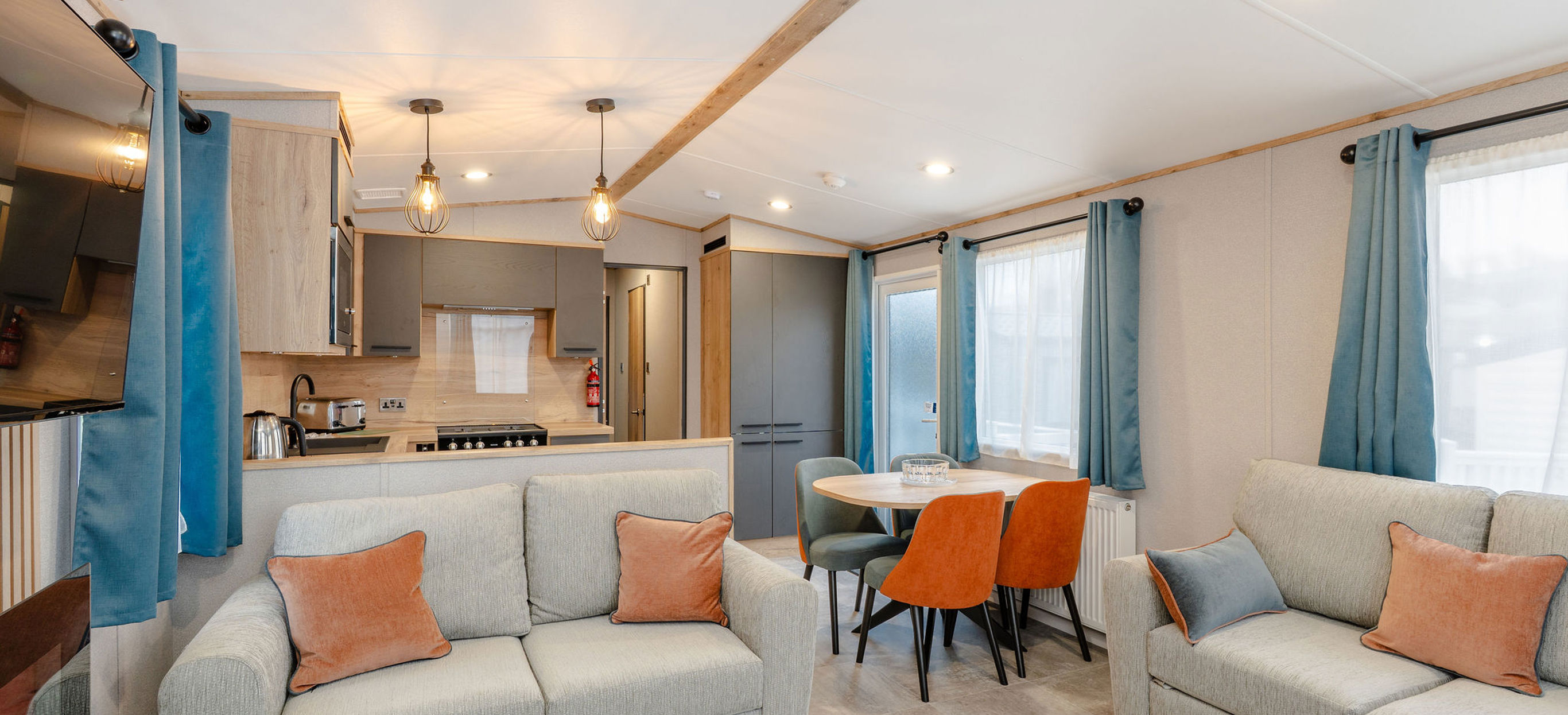 Internal of a caravan open plan living space