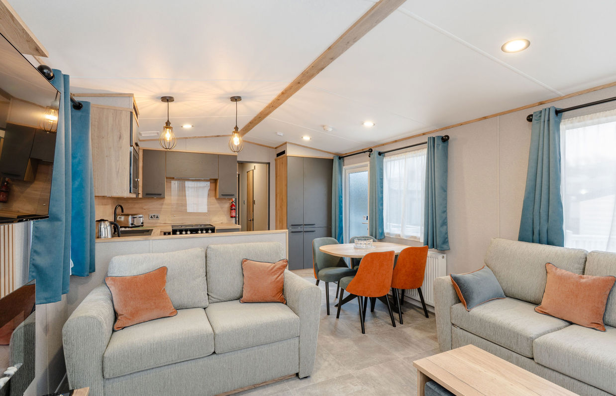 Internal of a caravan open plan living space