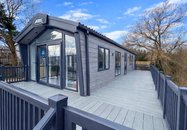 External of a caravan on pitch with decking