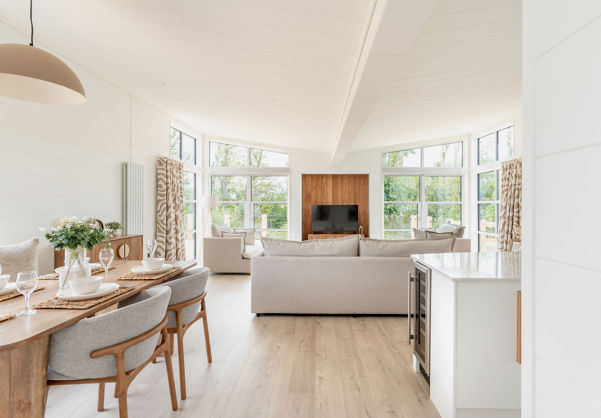 Internal of a luxury lodge open plan lounge diner