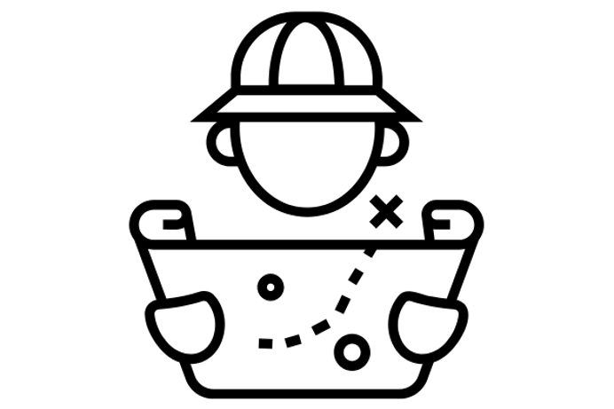 An icon of an explorer looking for things on a map