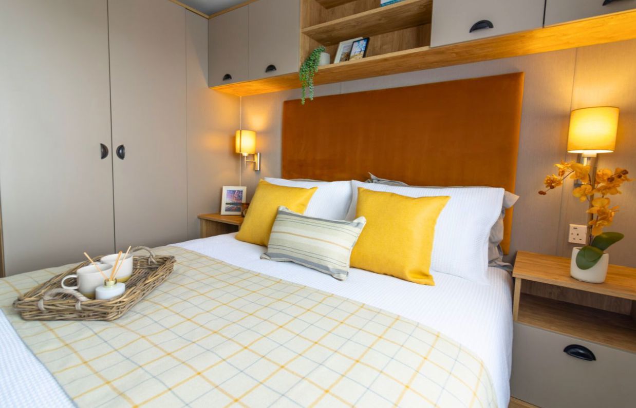 Internal of a caravan master bedroom