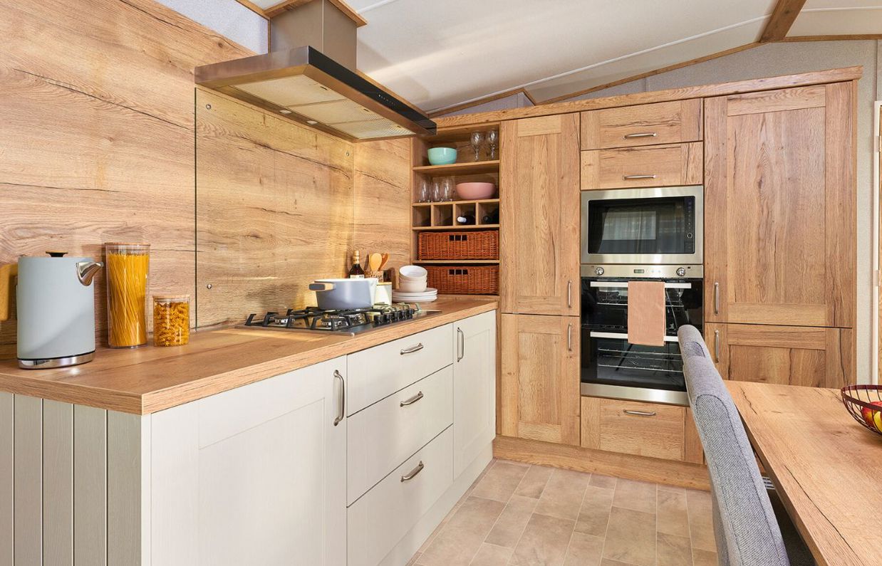 Internal of a caravan open plan kitchen diner