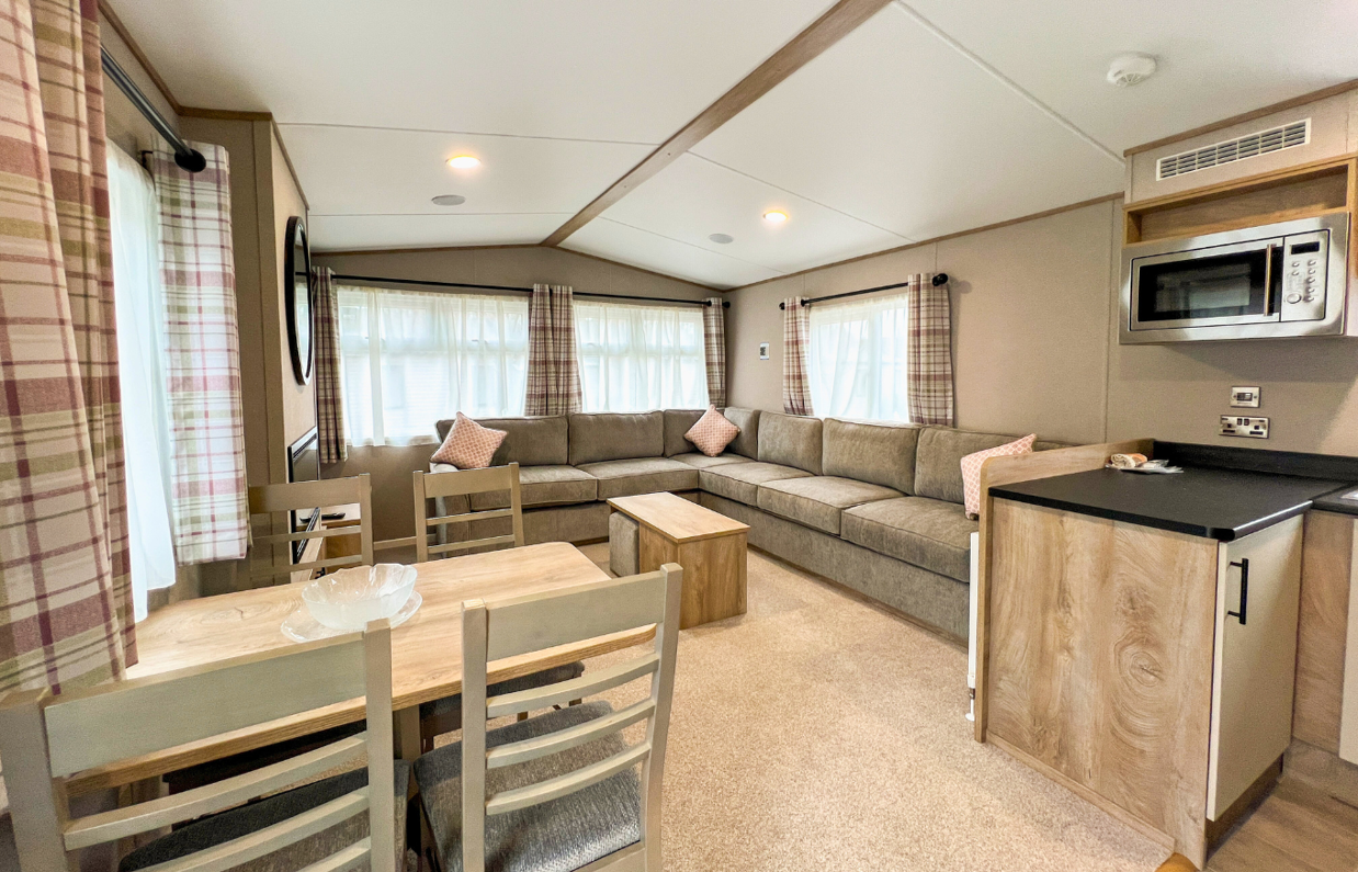 Internal of a caravan open plan living space