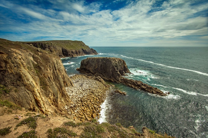 A view of the coast and rocky cliffs at Land's End Cornwall
