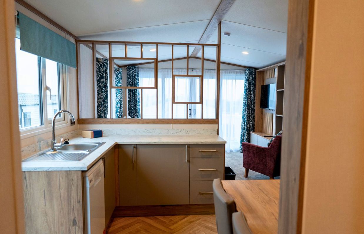 Internal of a caravan open plan living space