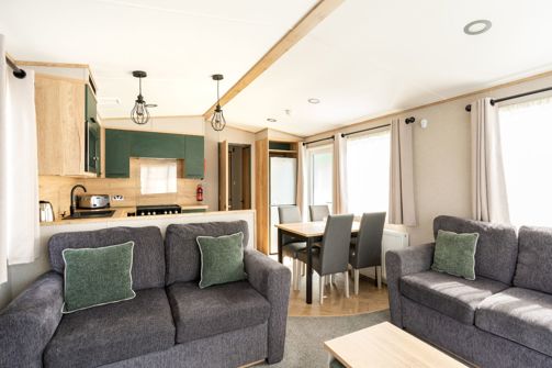 Internal of a caravan open plan living space