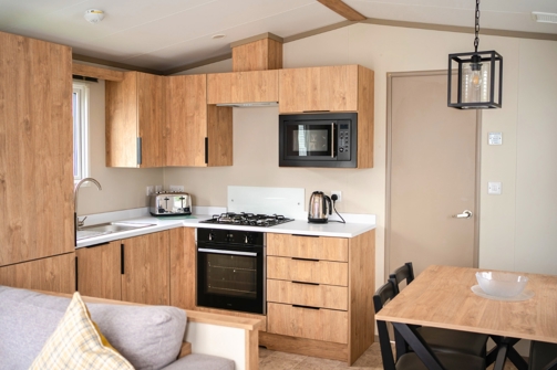 Internal of a caravan open plan kitchen diner