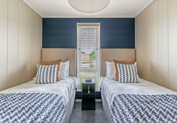Internal of a luxury lodge twin bedroom