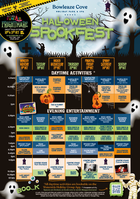 A schedule of Halloween events at Bowleaze Cove Holiday Park & Spa 