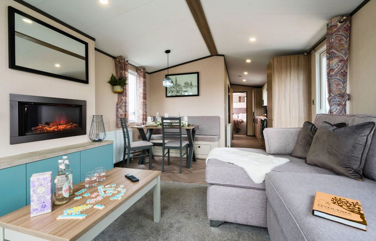 Internal of a caravan open plan living space