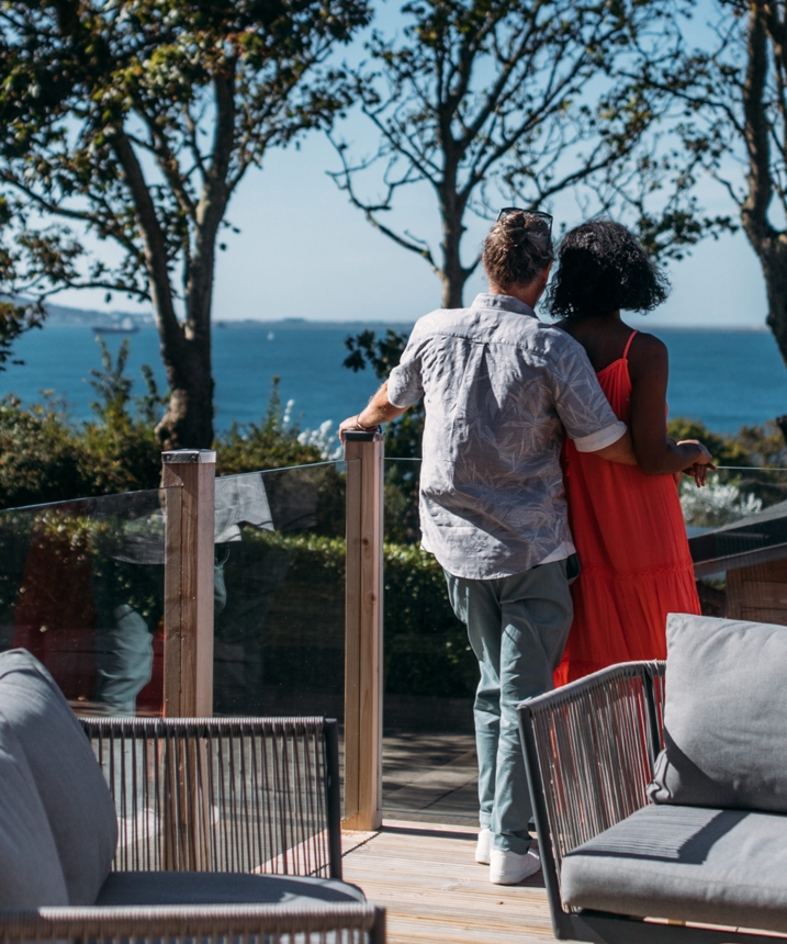 Couple at Osmington admiring their sea views