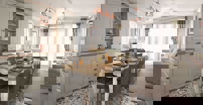 Internal of a caravan open plan dining space